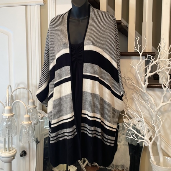 Divided Perfect Black & White Striped Poncho - Picture 8 of 9